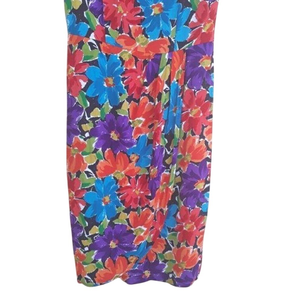 Vtg 80's Tropical Hawaiian Dress Sz M Belted Multicolor Floral Resort Vacation - Picture 7 of 8